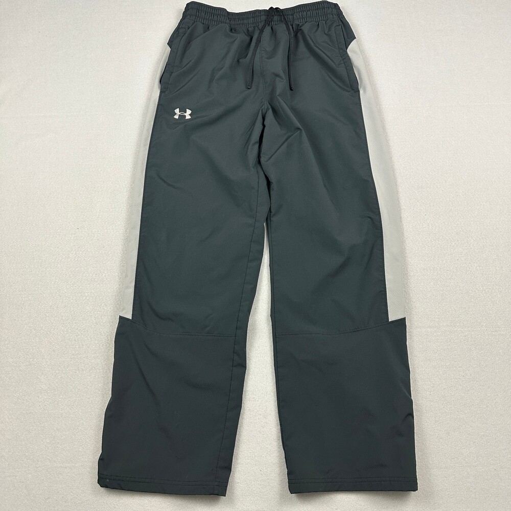 Under Armour Pants Men Medium Black Solid Windbreaker Loose Fit Zip Leg M *